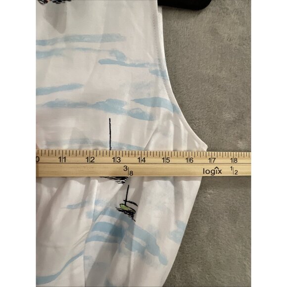 LF LESLIE FAY RETRO WATER COLOR ISLAND PRINT SLEEVELESS SHIRT DRESS WOMEN SZ 10 - Picture 14 of 16